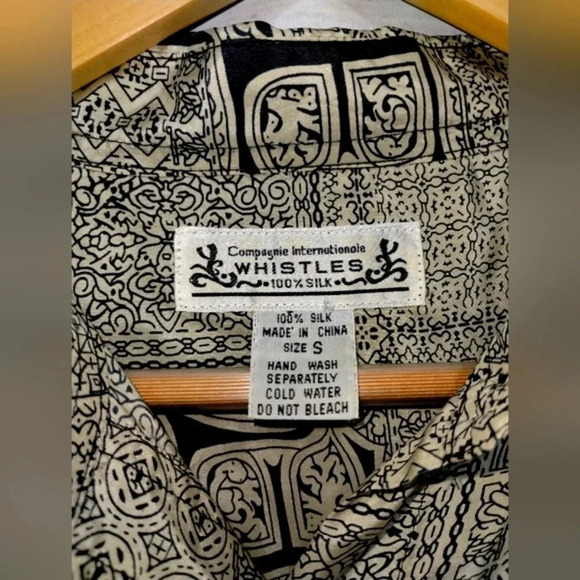Whistles Silk Blouse size Small in Gold/Black Symbols‎ Button Down Casual - Picture 2 of 5